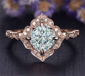 Squared vintage leaf motif Rigal halo engagement ring 
